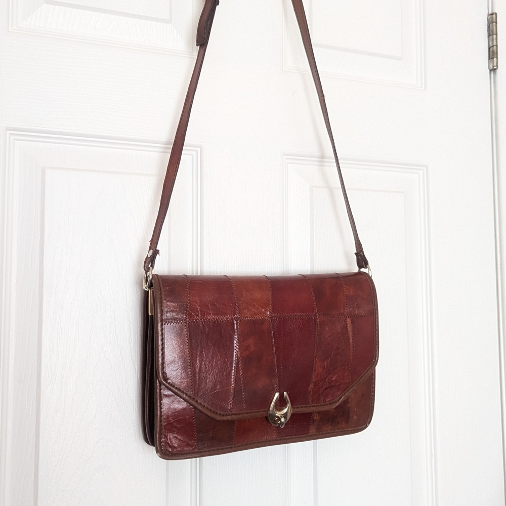 Vintage Classic Preppy Brown Leather Shoulder Bag